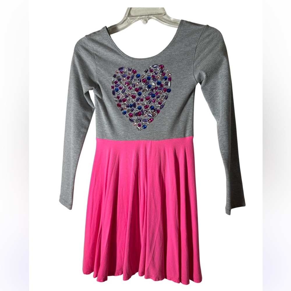 Pink and Gray Kids Casual Dress with Heart Design